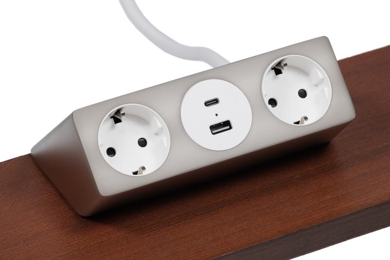 Электрификация Блок розеток настольный с одним крепежом (2 розетки, USB-A, USB-C) G1002A-2AC.N Сереб