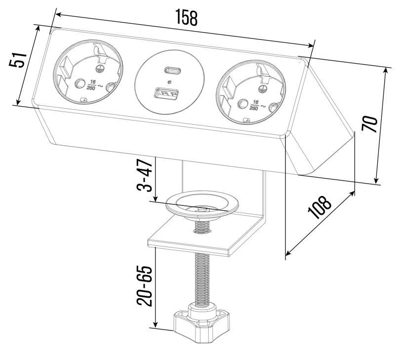 Электрификация Блок розеток настольный с одним крепежом (2 розетки, USB-A, USB-C) G1002A-2AC.N Сереб