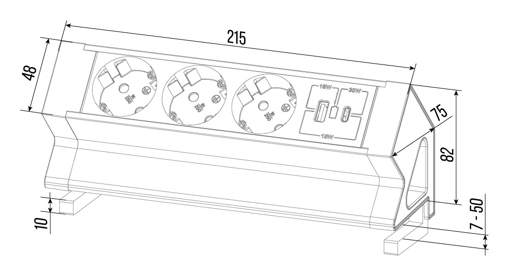 Электрификация Блок розеток настольный с двумя крепежами (3 розетки, USB-A, USB-C) G4103Y-2AC.N Сере