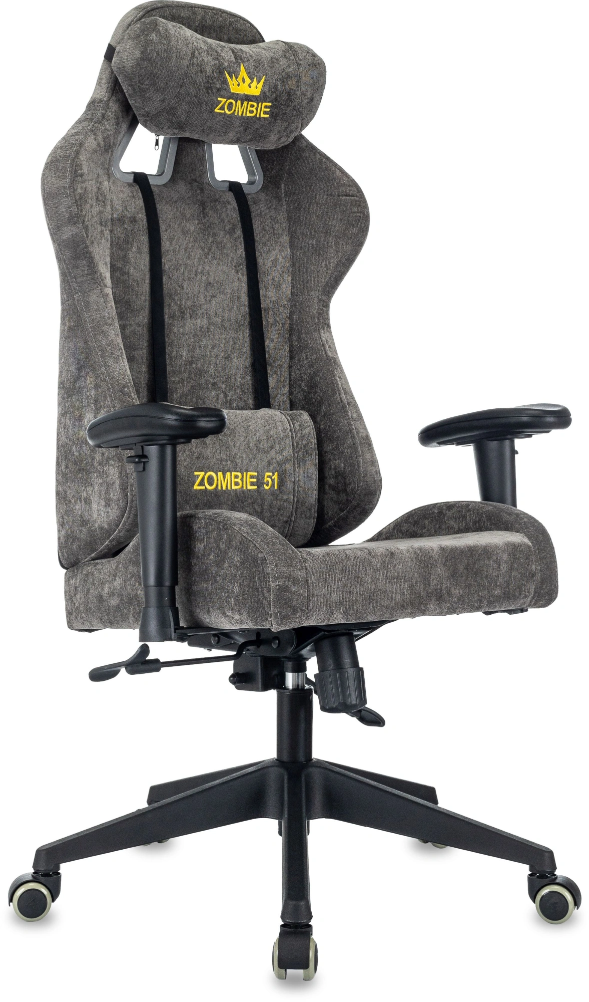 Кресло игровое Zombie 51 серый Light-19 с подголов. крестов. пластик