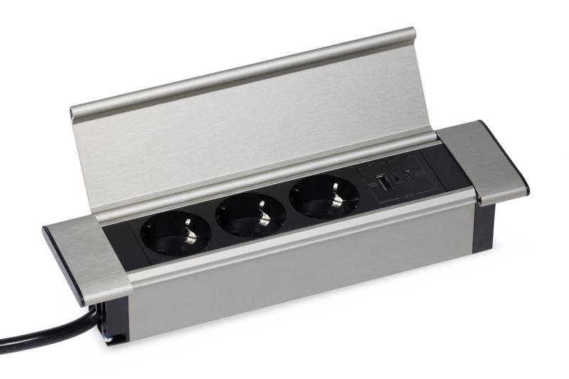 Электрификация Блок розеток с откидной крышкой (3 розетки, USB-A, USB-C) G4103Q-2AC.N Серебро/Черный