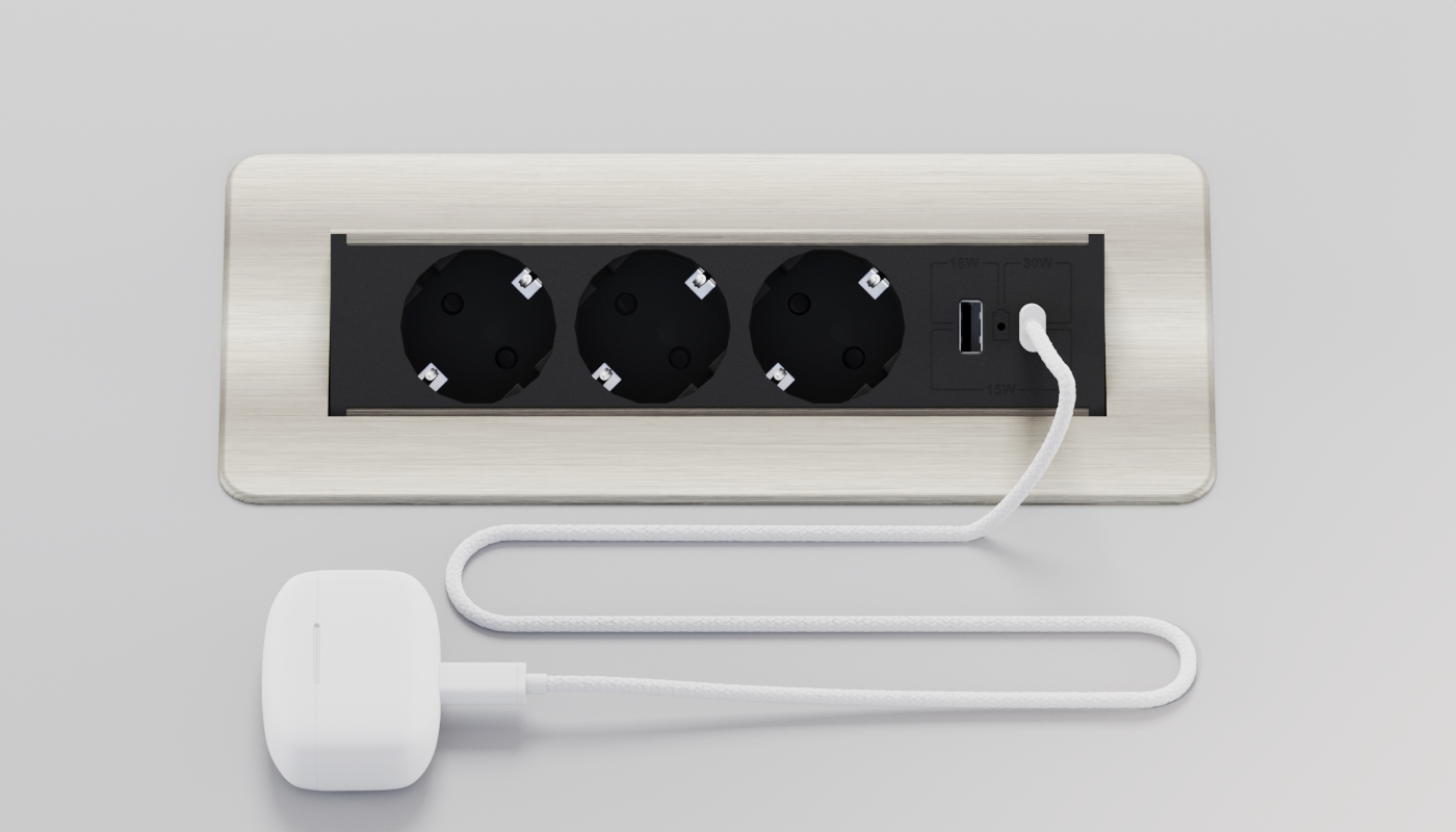 Электрификация Блок розеток выдвижной горизонтальный (3 розетки, USB-A, USB-C) G4703-2AC.N Никель/Че