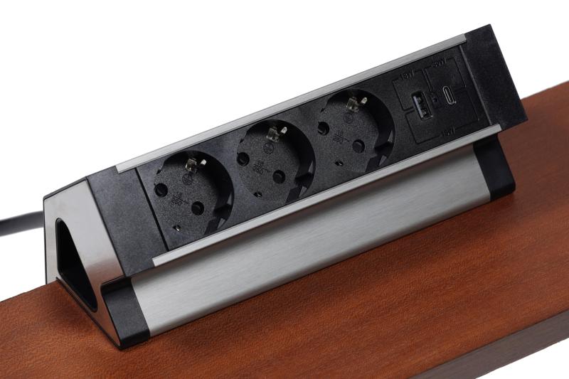 Электрификация Блок розеток настольный с двумя крепежами (3 розетки, USB-A, USB-C) G4103Y-2AC.N Сере