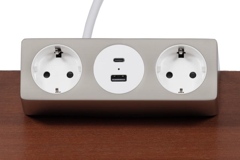 Электрификация Блок розеток настольный с одним крепежом (2 розетки, USB-A, USB-C) G1002A-2AC.N Сереб