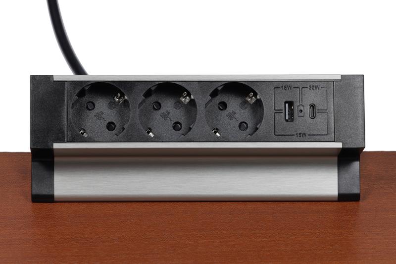 Электрификация Блок розеток настольный с двумя крепежами (3 розетки, USB-A, USB-C) G4103Y-2AC.N Сере