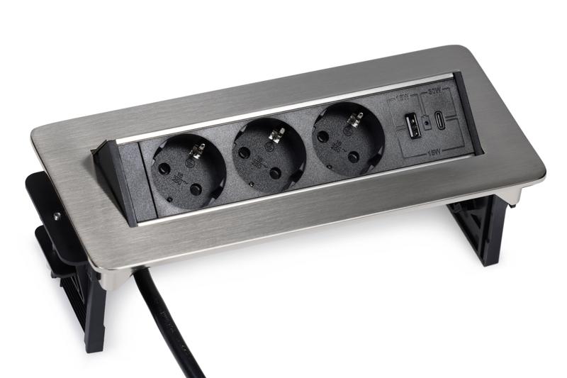 Электрификация Блок розеток выдвижной горизонтальный (3 розетки, USB-A, USB-C) G4703-2AC.N Никель/Че