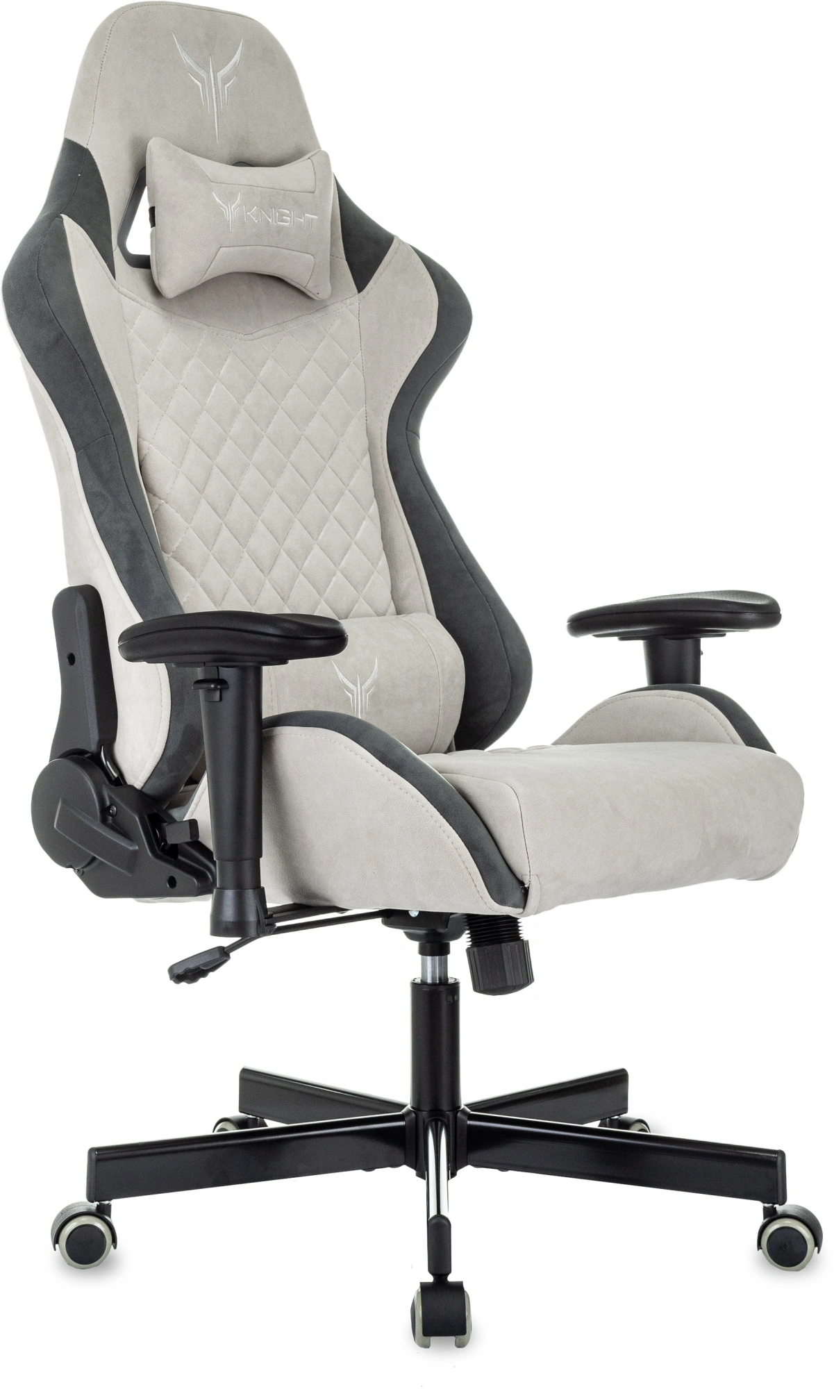 Кресло игровое Knight Regal Fabric светло-серый/серый искусственная замша с подголов. крестов. металл