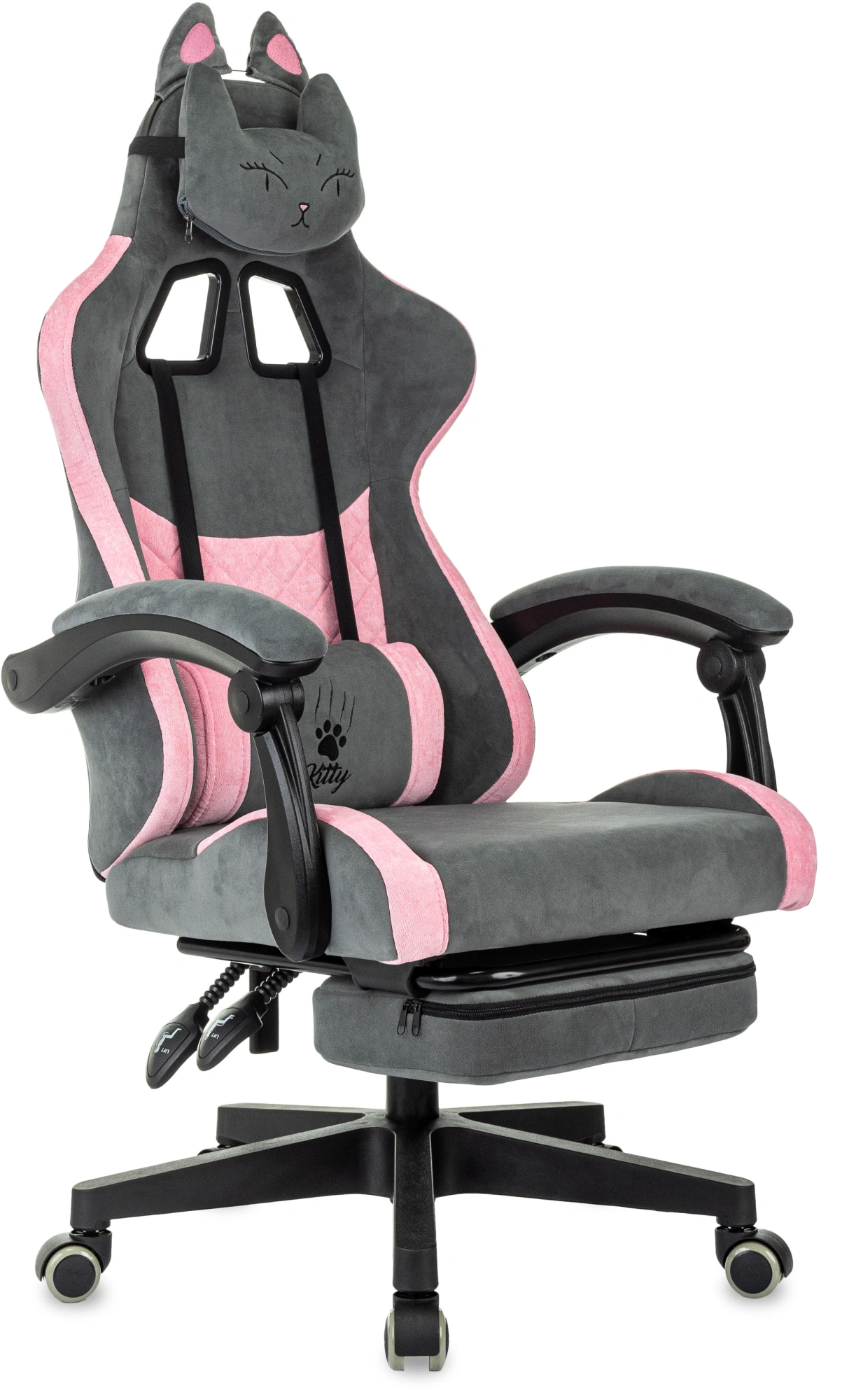 Кресло игровое Knight Kitty/F Fabric серый/розовый с подголов. крестов. пластик подст.для ног