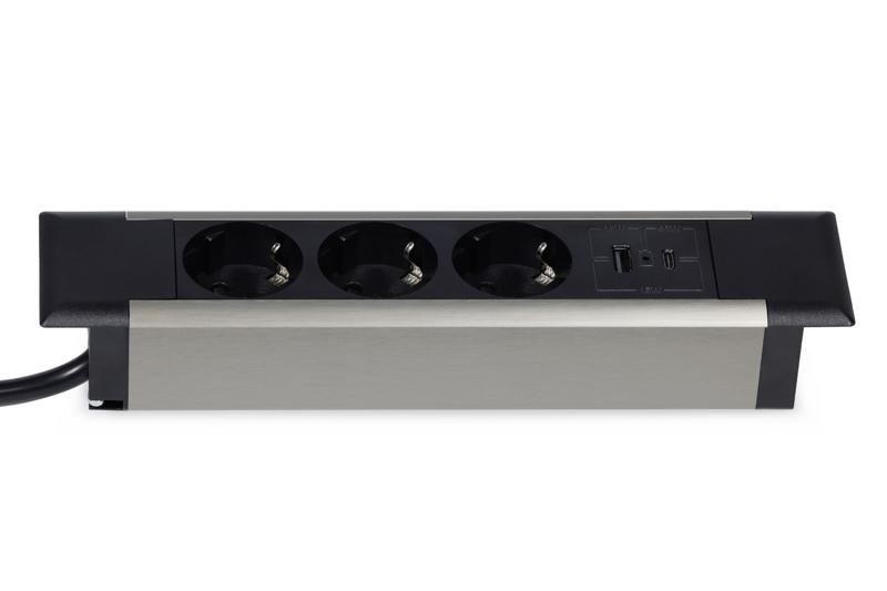 Электрификация Блок розеток встраиваемый в стол (3 розетки, USB-A, USB-C) G4103T-2AC.N Серебро/Черны