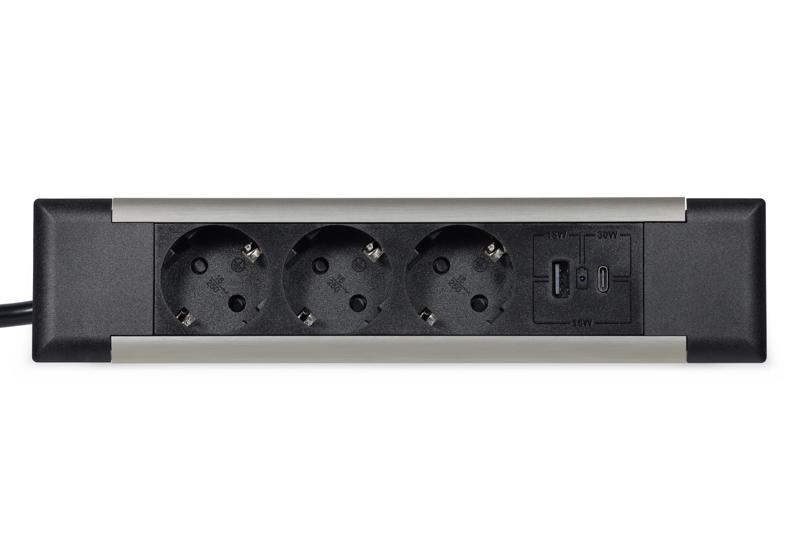 Электрификация Блок розеток встраиваемый в стол (3 розетки, USB-A, USB-C) G4103T-2AC.N Серебро/Черны