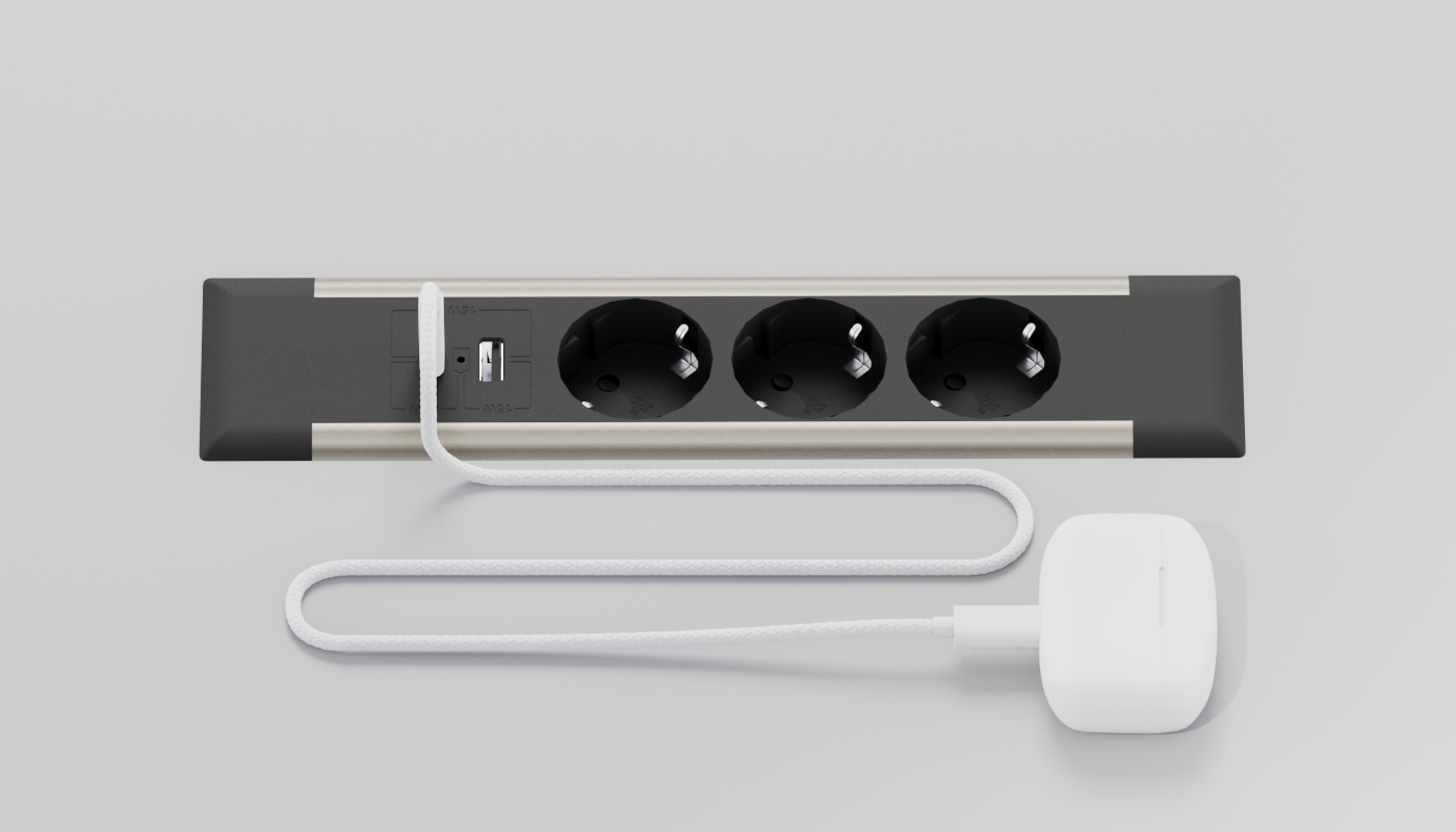 Электрификация Блок розеток встраиваемый в стол (3 розетки, USB-A, USB-C) G4103T-2AC.N Серебро/Черны