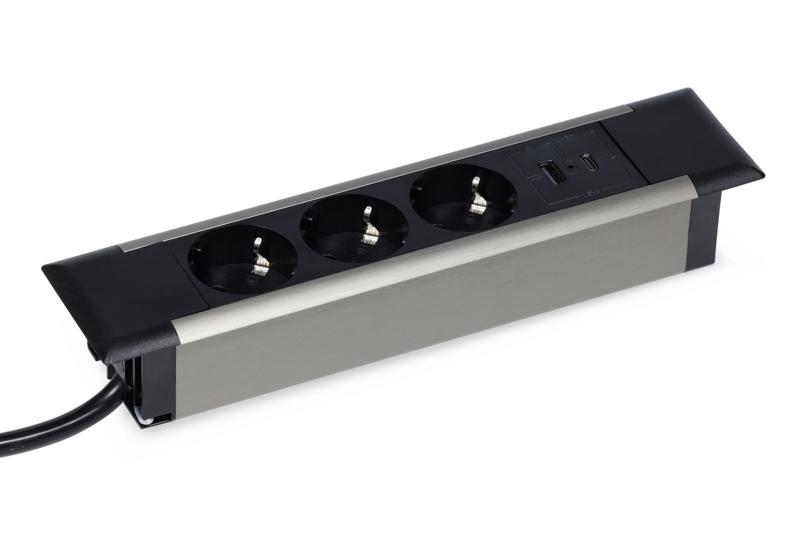 Электрификация Блок розеток встраиваемый в стол (3 розетки, USB-A, USB-C) G4103T-2AC.N Серебро/Черны