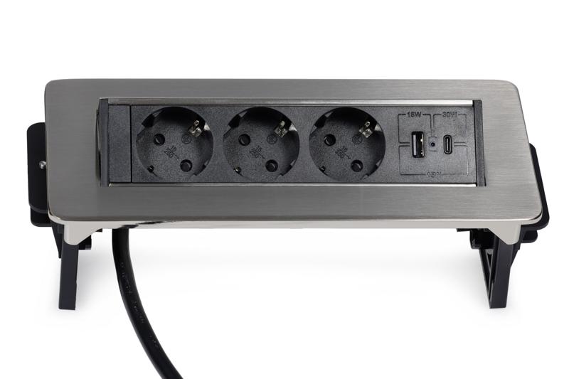 Электрификация Блок розеток выдвижной горизонтальный (3 розетки, USB-A, USB-C) G4703-2AC.N Никель/Че