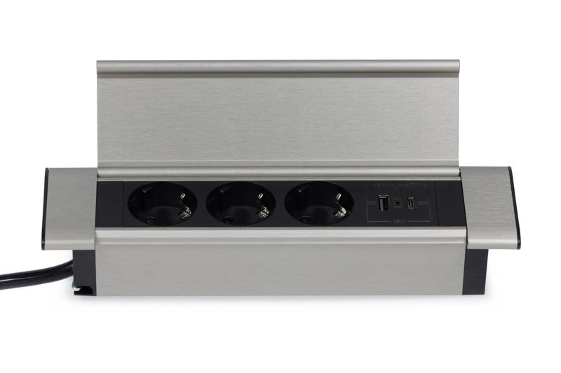 Электрификация Блок розеток с откидной крышкой (3 розетки, USB-A, USB-C) G4103Q-2AC.N Серебро/Черный